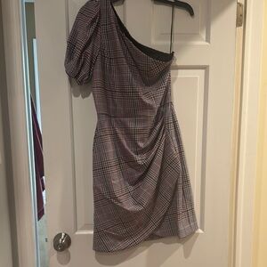 Parker NWT One-Shoulder Pink Plaid Dress